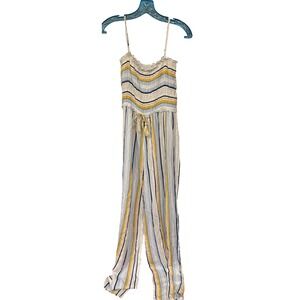 Kiwi & punch Striped Smocked Jumpsuit Drawstring Waist‎ Blue Yellow size Small